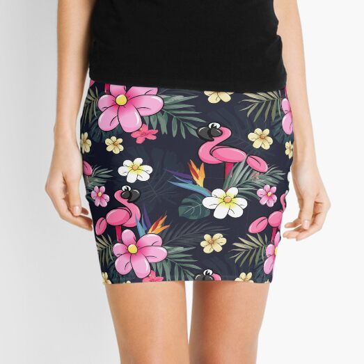 Tropical Balloon Animals and Flowers Mini Skirt