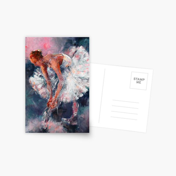 Ballet Dancer in White Dress Tying Shoe Ribbons Postcard