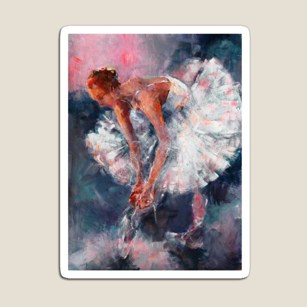 Ballet Dancer in White Dress Tying Shoe Ribbons Magnet