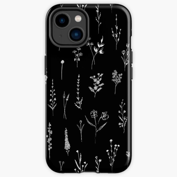 Patrón de flores silvestres negras Funda resistente para iPhone