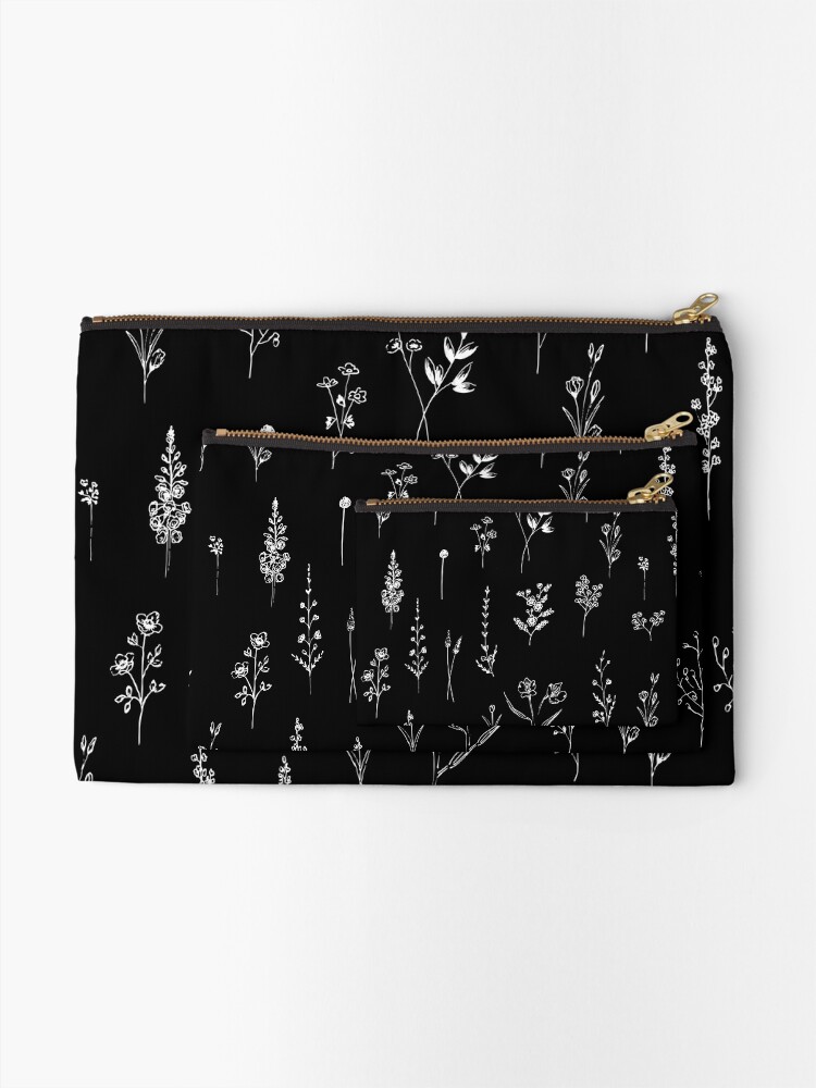 Alternate view of Black wildflowers Zipper Pouch