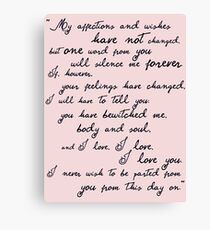 Pride and Prejudice, Darcy (black) Quote Canvas Print