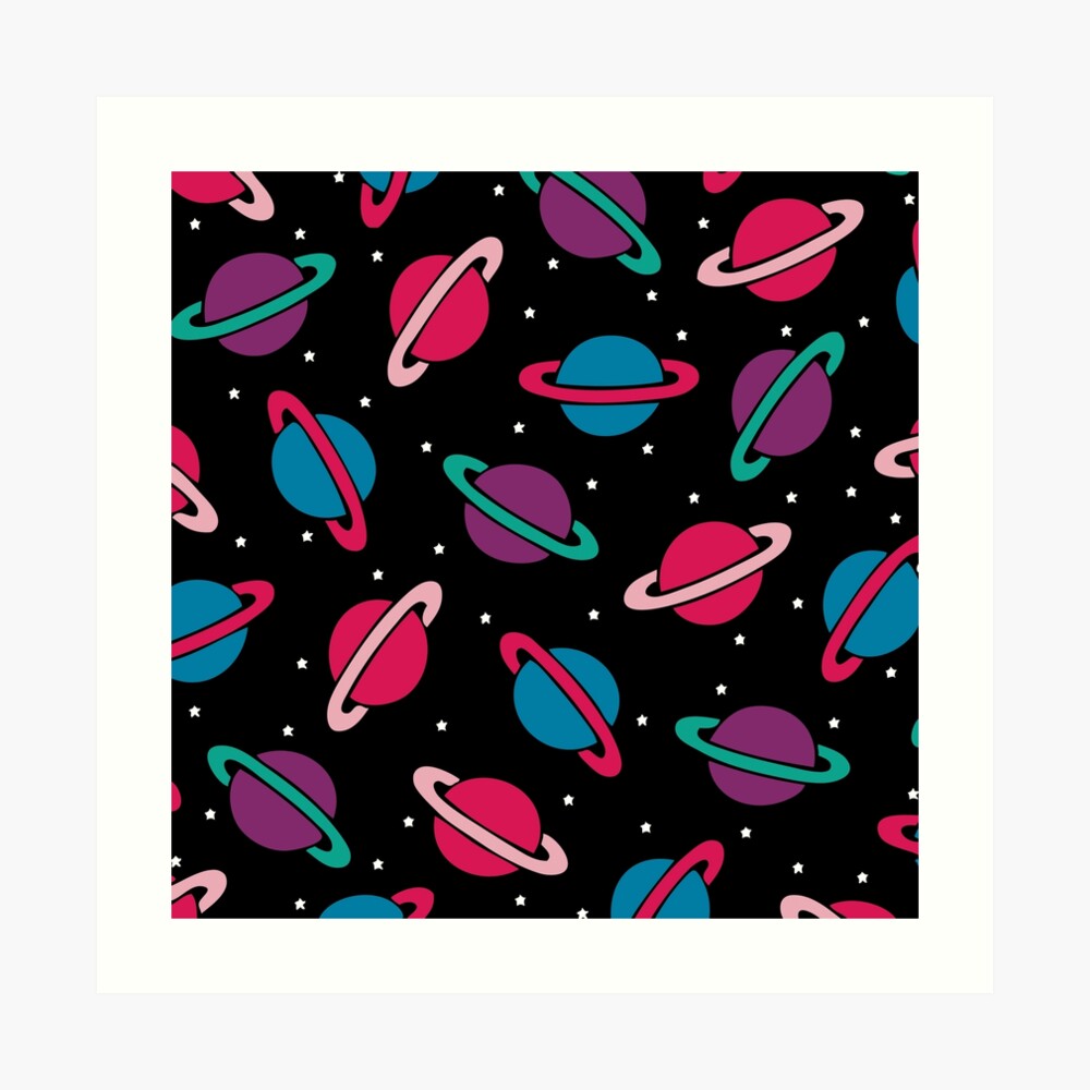 Neon Space Planets Pattern Art Print
