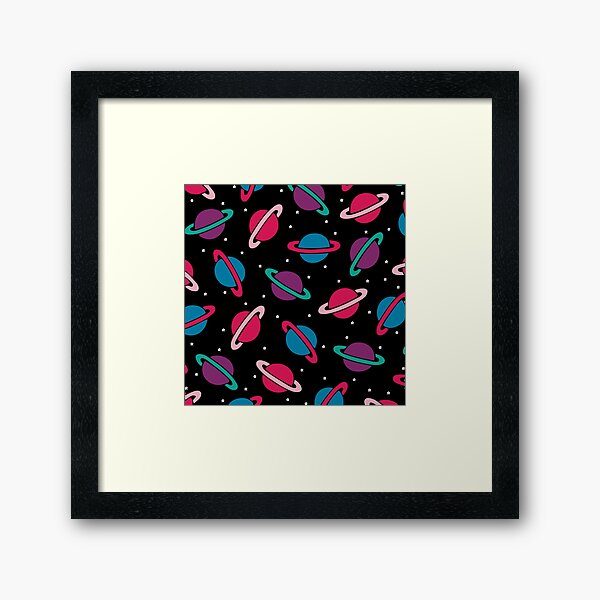 Neon Space Planets Pattern Framed Art Print