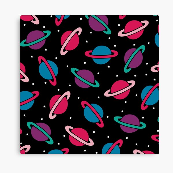 Neon Space Planets Pattern Canvas Print