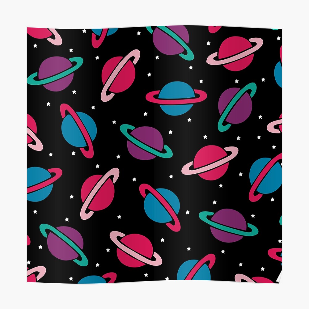 Neon Space Planets Pattern Poster