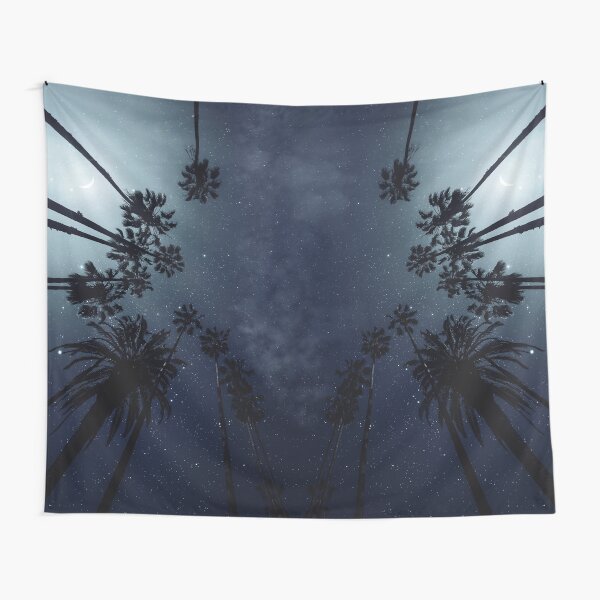 Palm Trees, Night Sky, Stars, Moon Tapestry