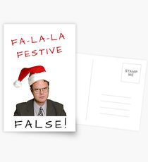 Dwight Schrute Christmas, The Office Us, Fa la la, False, Festive, Gifts, Presents, Pun, Banter, Cheerful, Jolly, Merry, Cute, Happy holidays Postcards