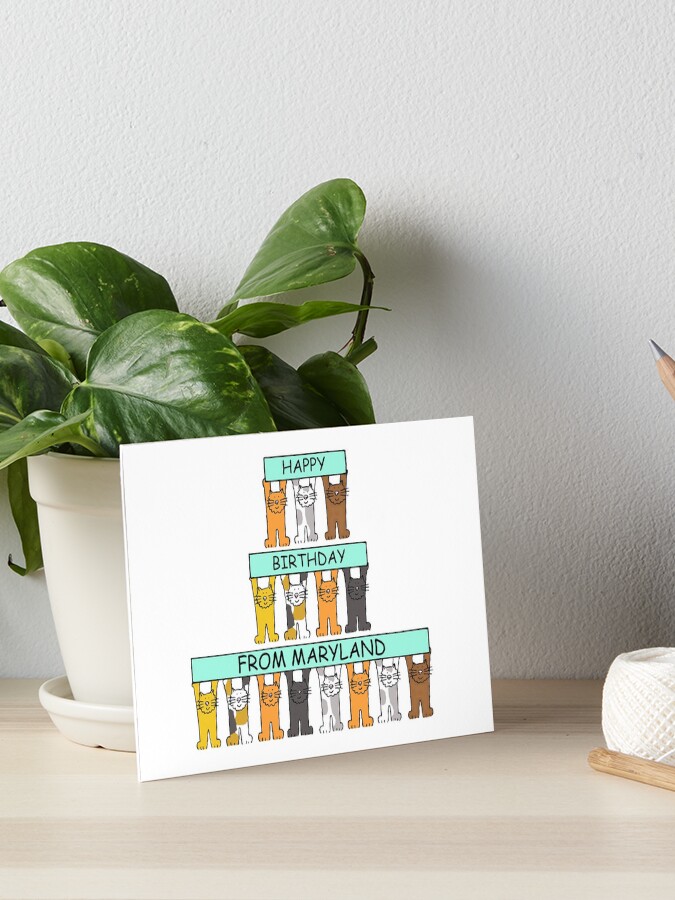 Impression Rigide Joyeux Anniversaire Des Chats De Dessin Anime Du Maryland Par Katetaylor Redbubble