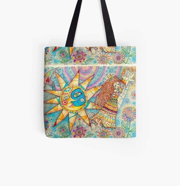 La dama, el sol y la estrella fugaz Bolsa estampada de tela