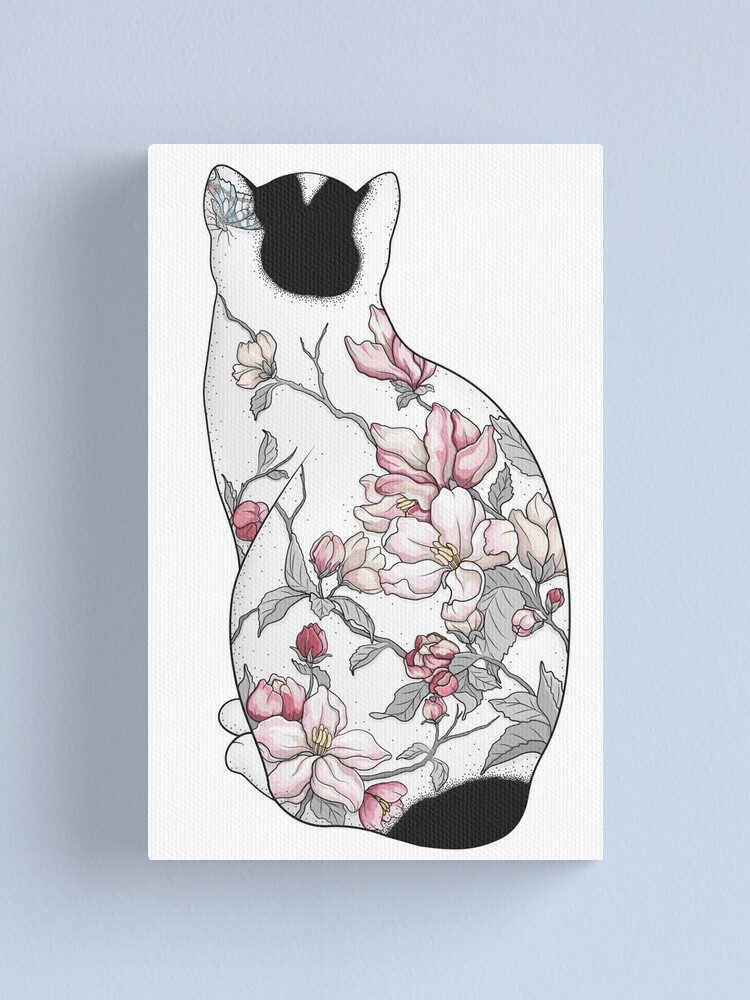 Cat In Apple Blossom Tattoo Canvas Print By Runcatrun Redbubble