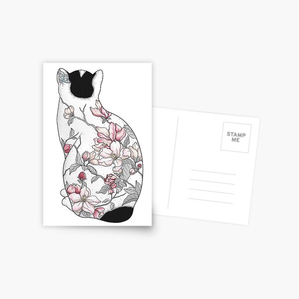 Cat In Apple Blossom Tattoo Postcard By Runcatrun Redbubble