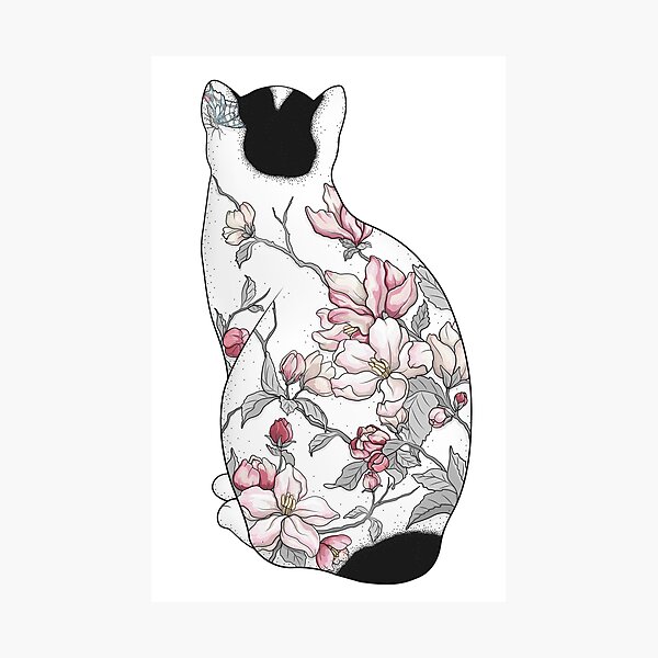 Item preview, Cat in Apple Blossom Tattoo designed and sold by runcatrun.