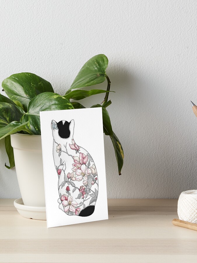 Cat In Apple Blossom Tattoo Art Board Print By Runcatrun Redbubble