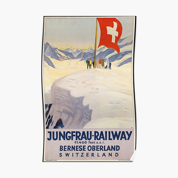 Vintage Train Jungfrau Railway Switzerland Europe Travel Advertisement Art Posters Poster