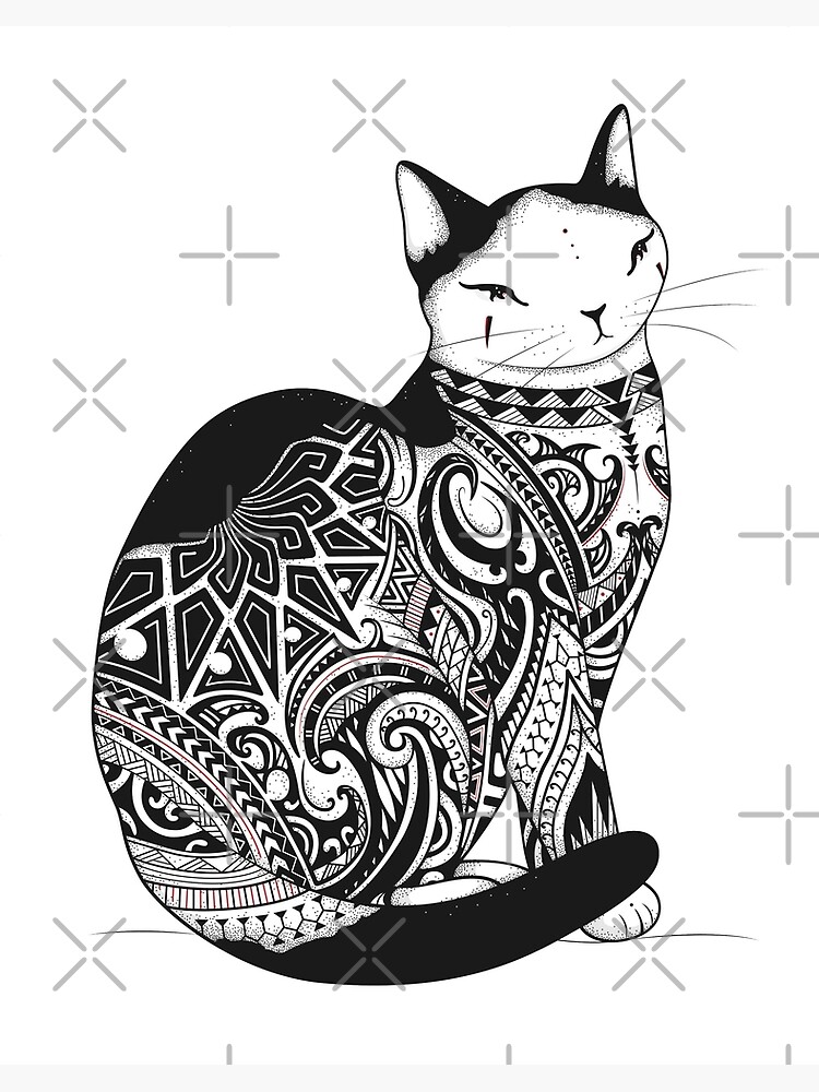 Cat in Tribal Tattoo Art Board Print for Sale by runcatrun