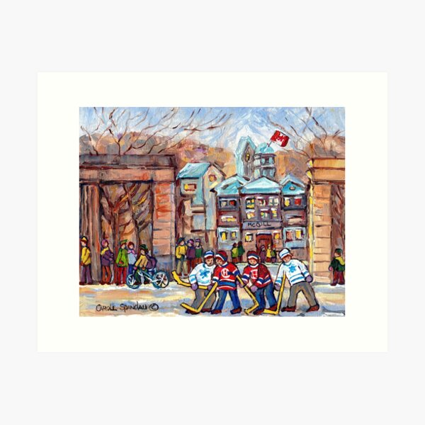 Item preview, KIDS HOCKEY GAME AT THE GATES MCGILL UNIVERSITY RODDICK ENTRANCE SHERBROOKE STREET SCENE  designed and sold by Carole  Spandau.