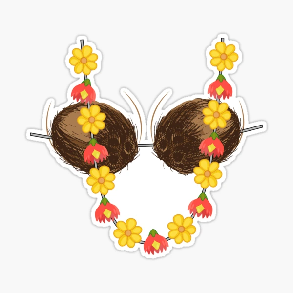 Hawaiian Coconut Bra Art  Cool Tropical Coco Art Gift Sticker for