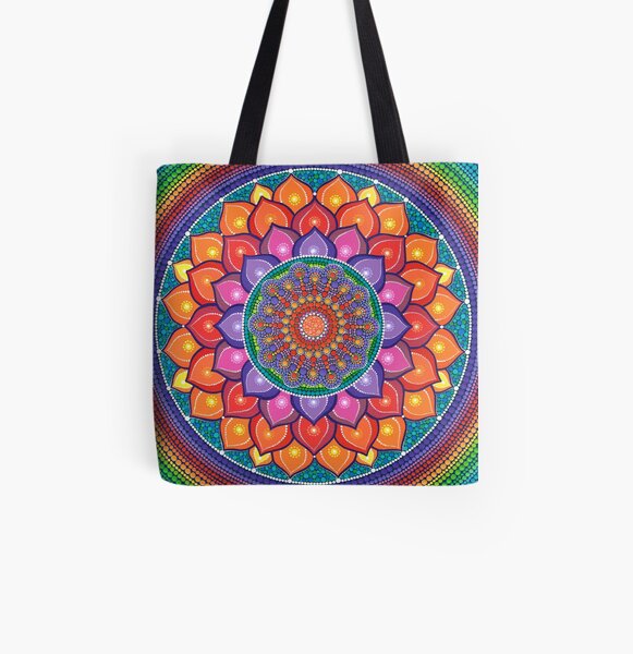 Lotus Rainbow Mandala All Over Print Tote Bag