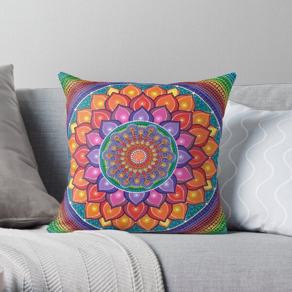 Lotus Rainbow Mandala Throw Pillow