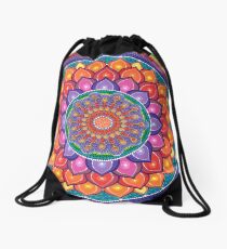 Lotus Rainbow Mandala Drawstring Bag