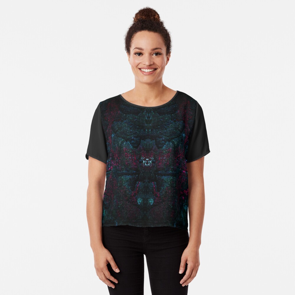Red splash on dark wood Chiffon Top