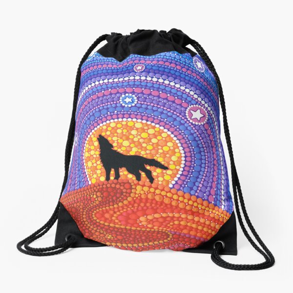 Night of the Wandering Wolf Drawstring Bag