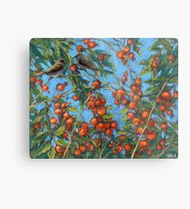 Sparrow Among In a Dog Rose Bush Metal Print
