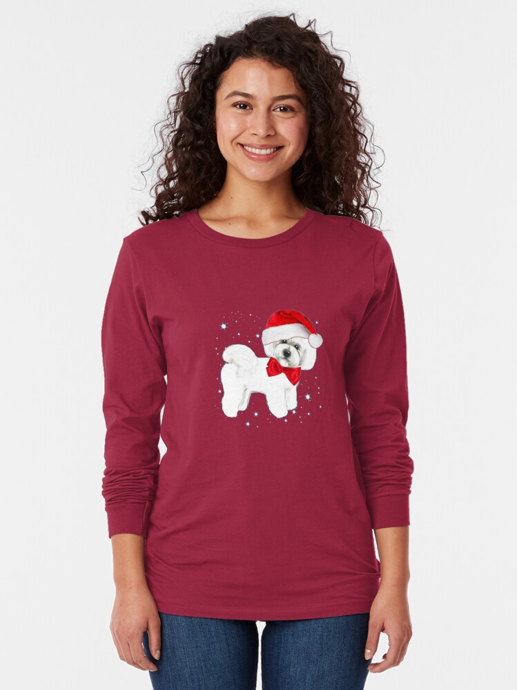 Alternate view of Bichon Frise Santa Hat Long Sleeve T-Shirt