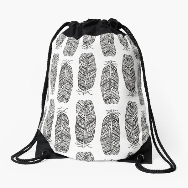 Bohemian Feathers Drawstring Bag