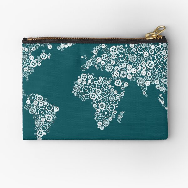 Global Gears Patterned World Map Zipper Pouch