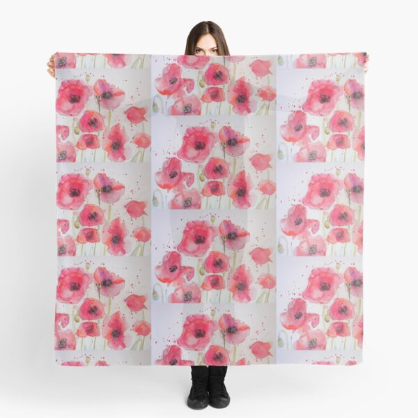 Red Poppy Party Watercolor flower Painting Scarf