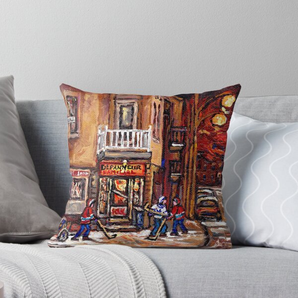 Item preview, DEPANNEUR FAMILIALE VILLE EMARD MONTREAL WITH BOYS PLAYING HOCKEY AT NIGHT designed and sold by Carole  Spandau.