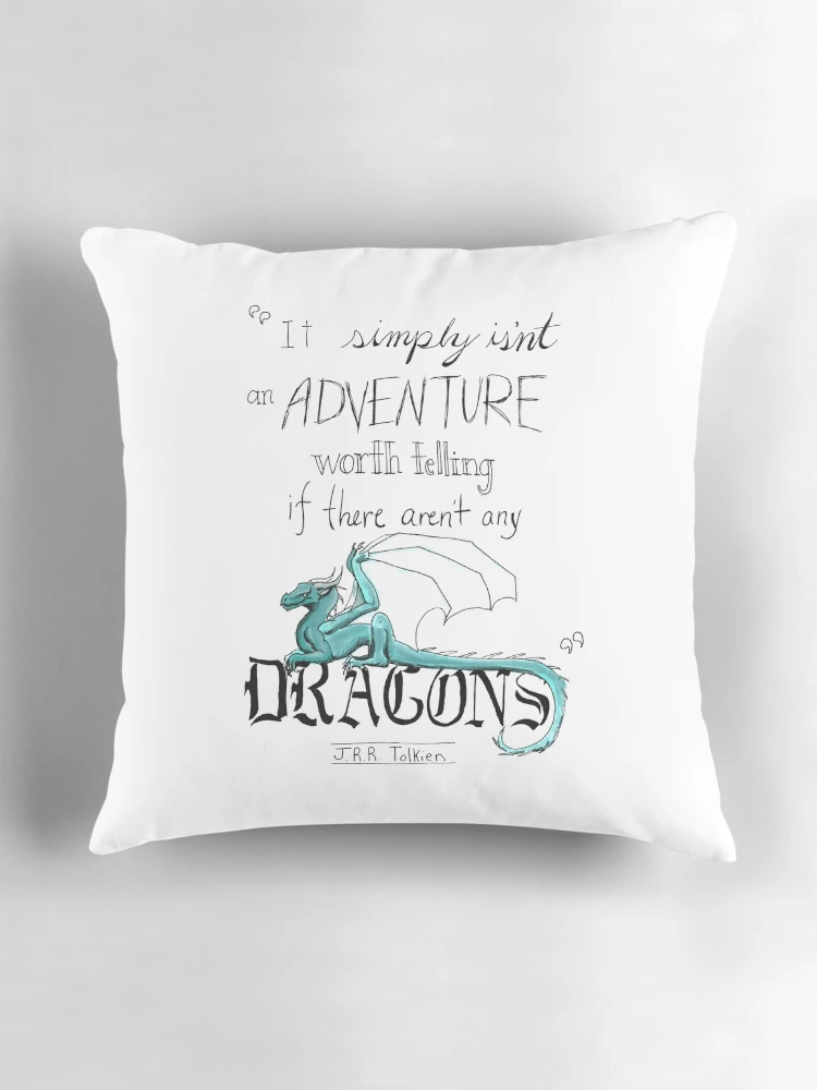 Thumbnail 3 of 4, Pillow, J.R.R. Tolkien Dragon quote designed and sold by WhiteThorneGoods.