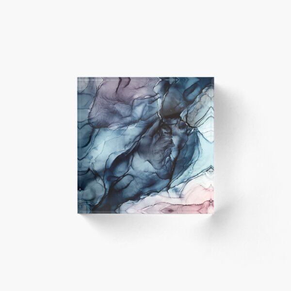 Blush and Darkness Abstract Alcohol Ink Painting Acrylic Block
