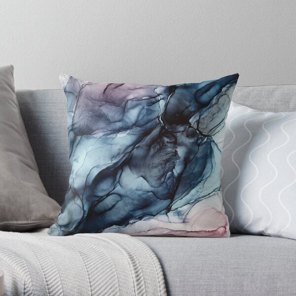 Blush and Darkness Abstract Alcohol Ink Painting Throw Pillow