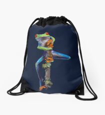 Red eyed tree frog on twig Drawstring Bag