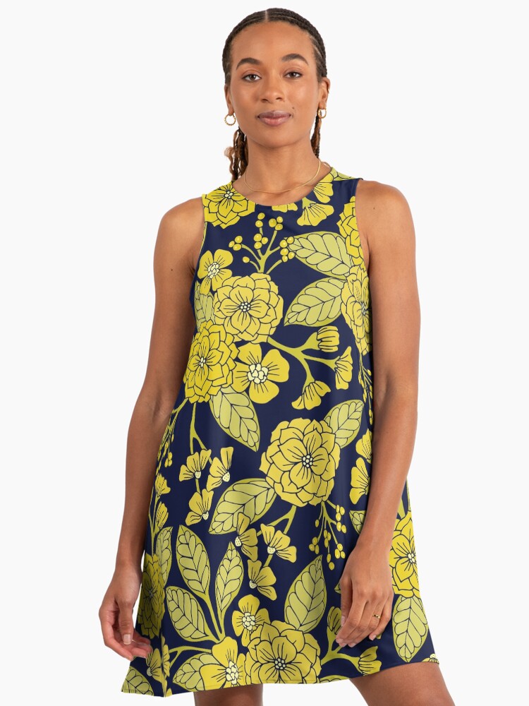 yellow dress with blue flowers Tuscany Mini Dress