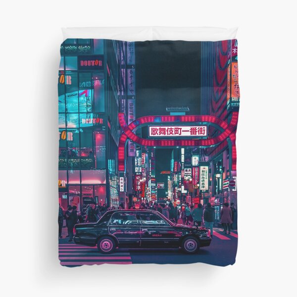 Cyberpunk Tokyo Street Duvet Cover