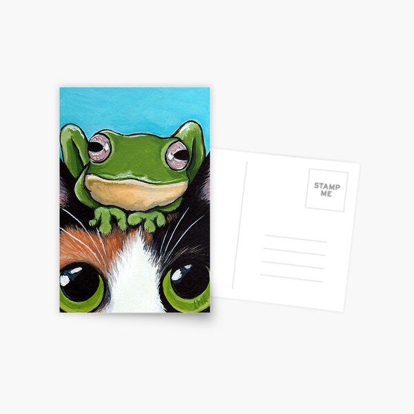 Tortie and Franklin - Cat and Frog Art Postcard