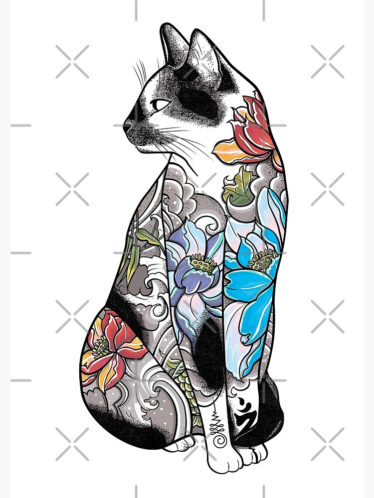 Cat in Lotus Tattoo by runcatrun