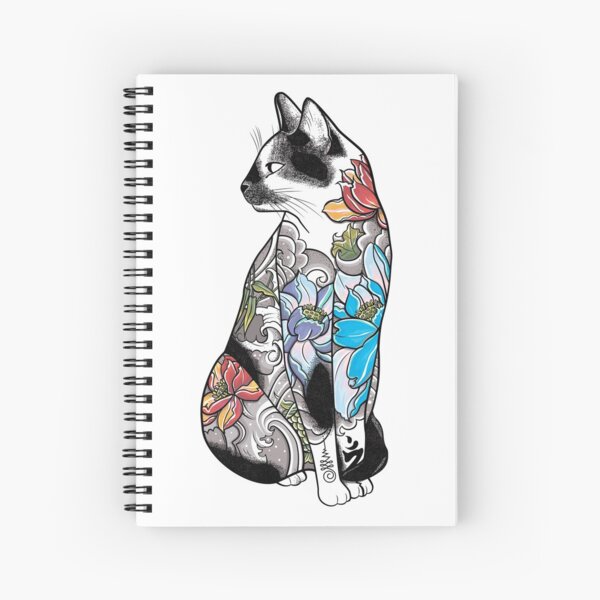 Cat in Lotus Tattoo Spiral Notebook