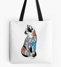 Cat in Lotus Tattoo Tote Bag