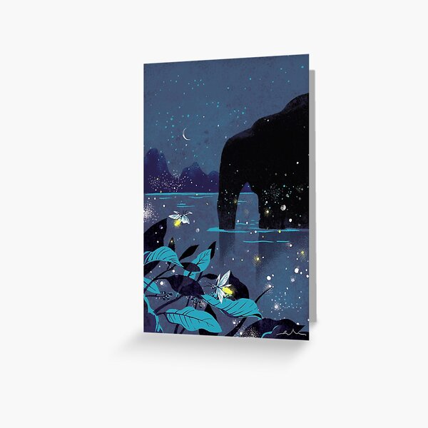 Fireflies glowing night Greeting Card