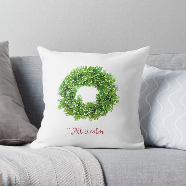 All is Calm Christmas Wreath Throw Pillow
