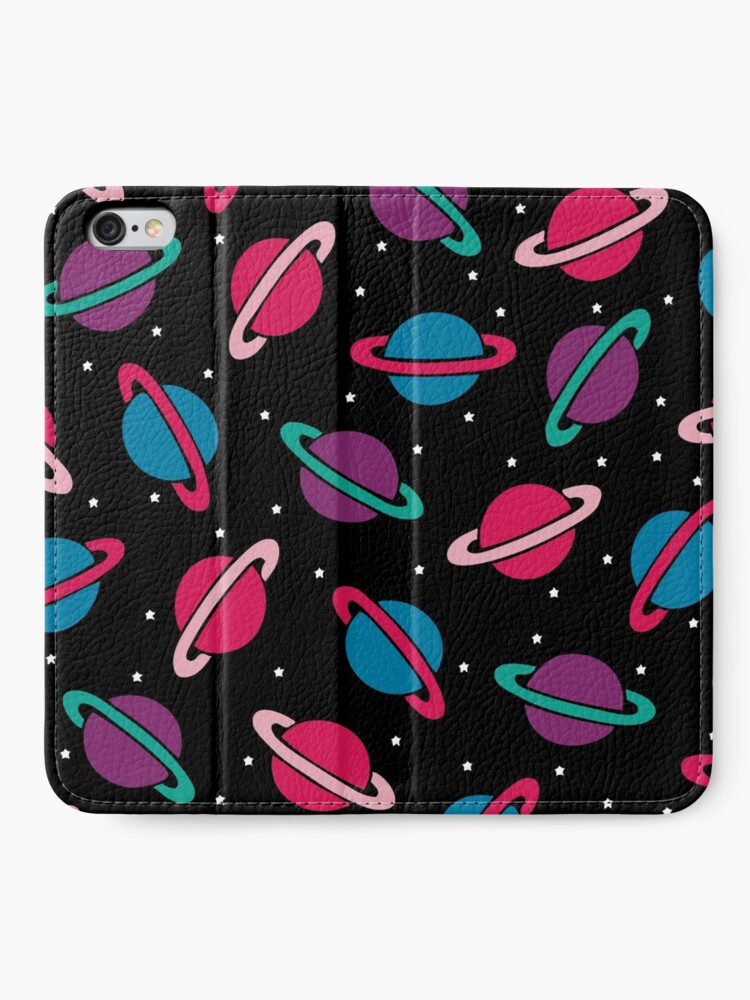 Alternate view of Neon Space Planets Pattern iPhone Wallet