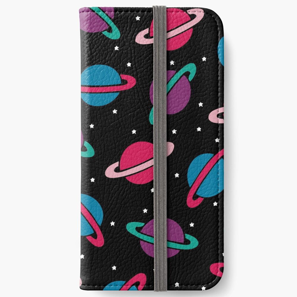 Neon Space Planets Pattern iPhone Wallet