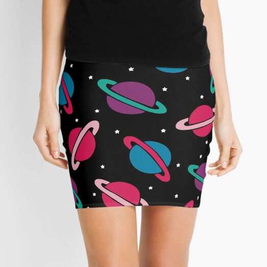 Neon Space Planets Pattern Mini Skirt