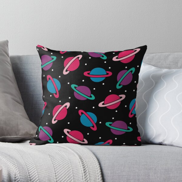 Neon Space Planets Pattern Throw Pillow