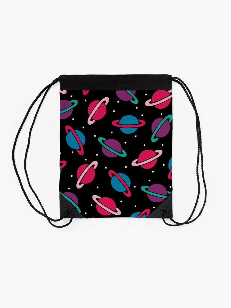 Alternate view of Neon Space Planets Pattern Drawstring Bag